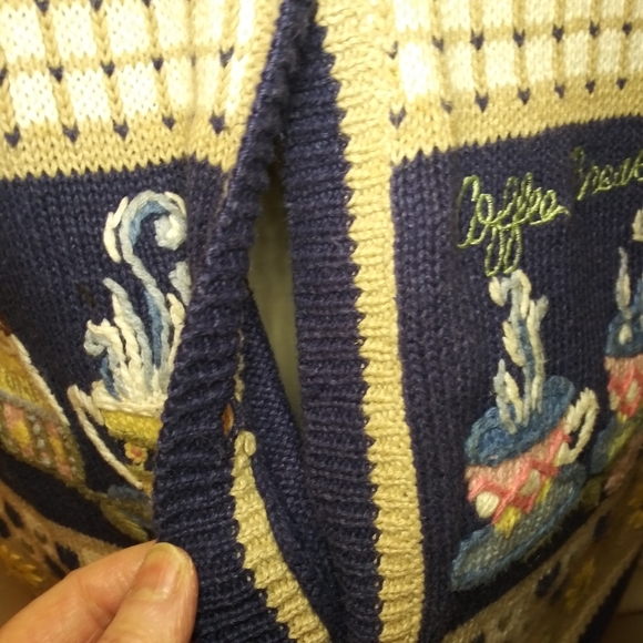 Vintage 80's Napa Valley   Embroidered Coffee Themed Button Front Sweater - Picture 10 of 14